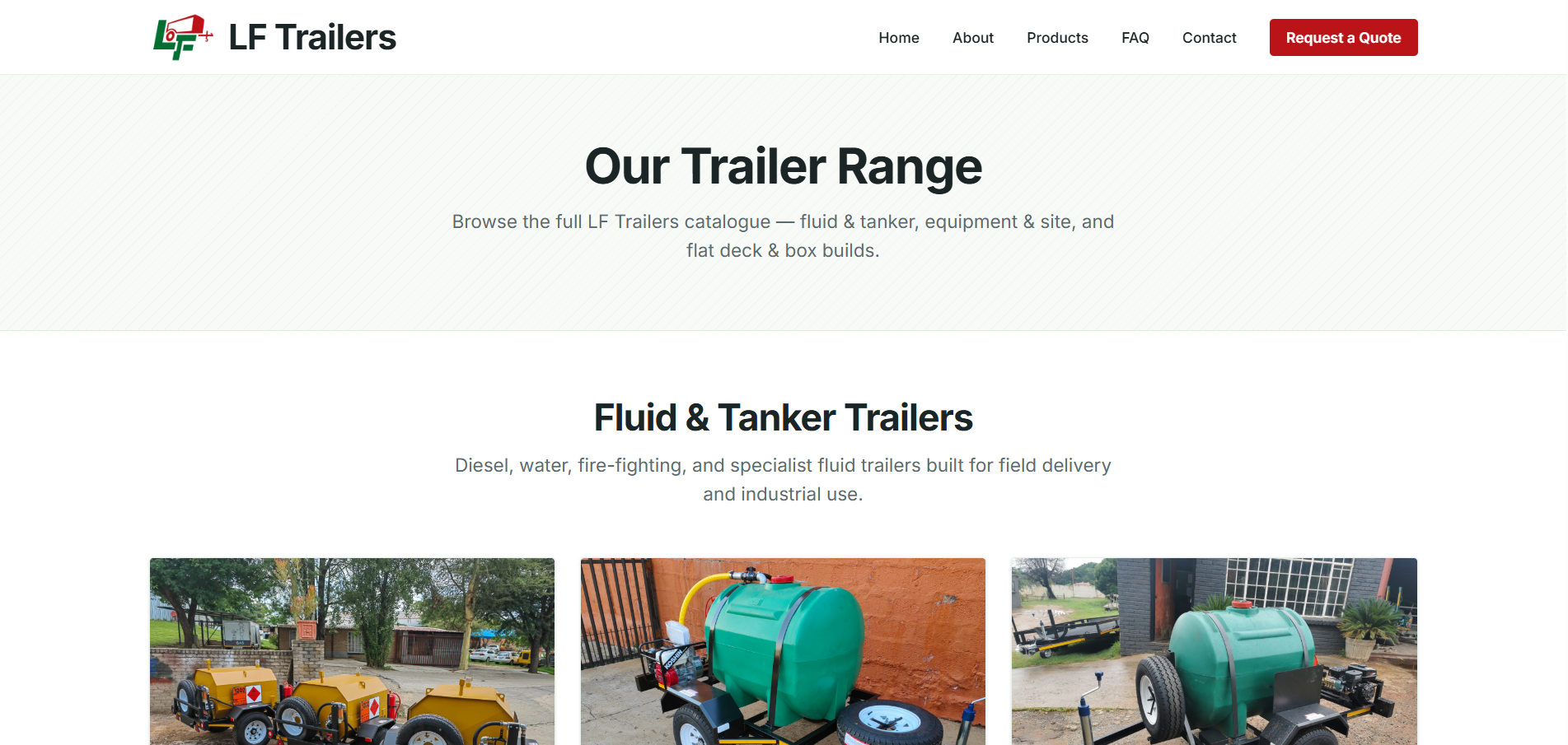 Productcatalogus van LF Trailers, geordend in families en types