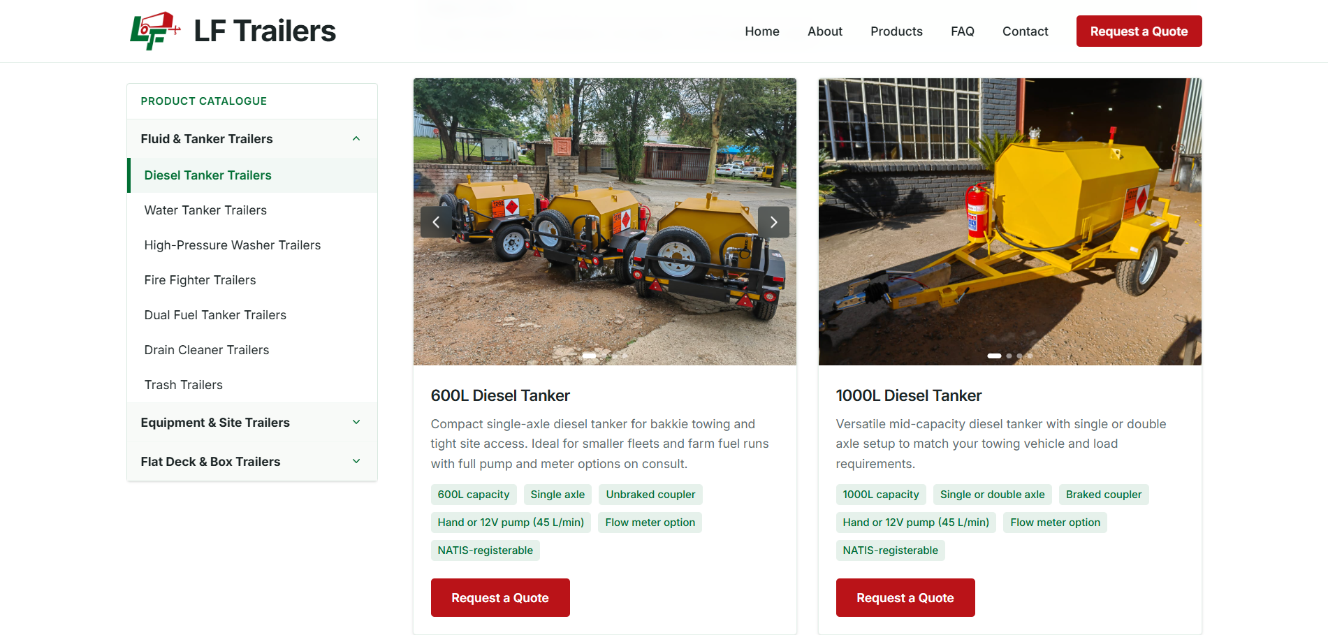 Oproep tot actie op de website van LF Trailers